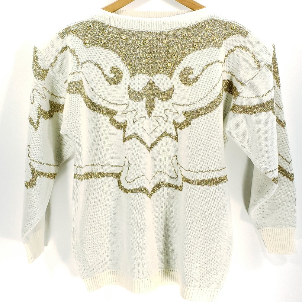 Vintage Maurada Sweater Women's Large Cream Gold Design Retro Pullover